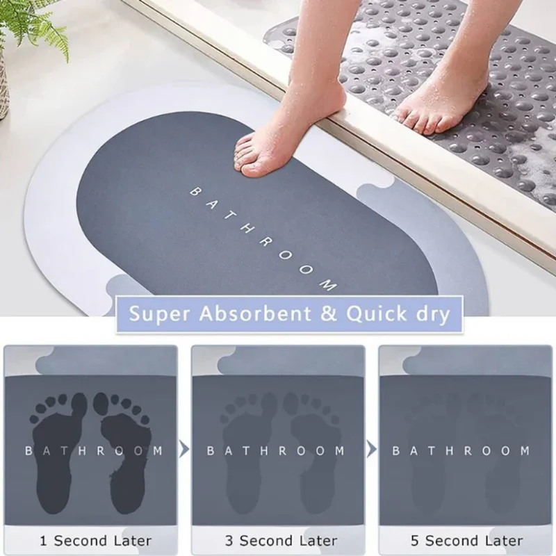 Rubber Non-Slip Quick Dry Washable Oval Bathroom Floor Mat - Image 3